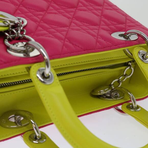 DIOR Lady DIOR Canage Hand Bag Lamb Skin Blue Pink - Picture 6 of 14